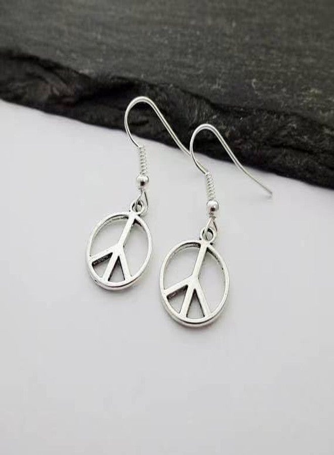 POYAMUSE Silver Peace Earrings for Women, Simple Peace Sign Dangle Earrings for Women - Retro Hippie Jewelry - Silver - Image 4